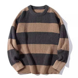 BONSIR  -  Autumn Men's O-Neck Striped Sweater Casual Men Warm Cashmere Knitted Pullover Men Classic Loose Knitwear Sweaters Clothing