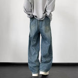 BONSIR  -  Retro Japanese Sle Dstring Loose Waist Denim Jeans for Men High Street Wide Leg Pants Youthful Trendy Long Trousers