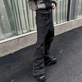 Bonsir Streetwear Black Glue Coated Boot Cut for Men and Women Straight Baggy Casual Flare Pants Oversized Loose Denim Trousers