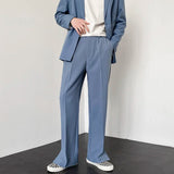 BONSIR  -  Men Straight Casual Pants Summer New Korean Style Baggy Personality Slit Wide Leg Blazer Pants Trousers Male Streetwear