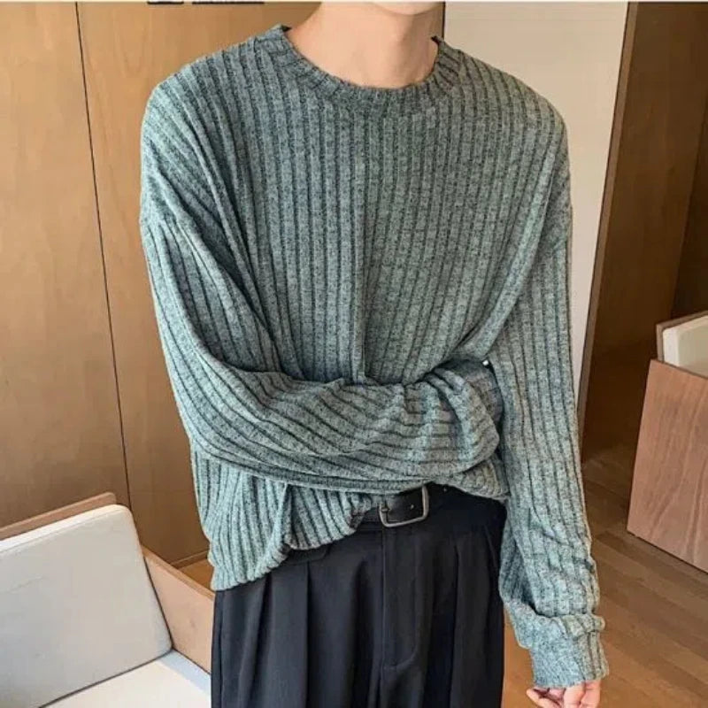 Bonsir Autumn Winter New Fashion Round Neck Long Sleeve Solid Pullovers Men's Clothing Sweaters Korean Loose Knitting All-match Tops