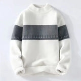 Bonsir Men High-End Casual Long Sleeve Knitting Sweater Male Round Collar Slim Fit Stripe Set Head Knit Contrast Sweaters Plus Size D42