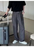 BONSIR  -  New Fashion Four Seasons Men's High Quality Suits Pants Korean Style Loose Straight  Leg Grey Trousers Male Trendy Streetwear