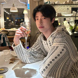 BONSIR  -  autumn and winter luxury knitted sweater for men for retro hooded textured jacket Korean fashion top for men