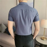 Bonsir Summer High Quality Striped Ribbon Short Sleeve Shirt Men's Slim Fit Business Formal Wear Blouse Streetwear Plus Size 4XL-M