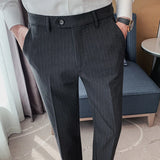 Bonsir Autumn High Quality Stripes Suit Pants Mens Business Slim Fit Solid Color Suit Pants Office Social Wedding Party Dress Pants