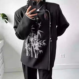 Bonsir Chinese Style Dark Embroidered Long-Sleeved Tops For Men In Autumn  Fashion Trend Stand-Up Collar Design Hanfu Casual Suit Tops