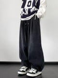 BONSIR  -  Retro Japanese Sle Dstring Loose Waist Denim Jeans for Men High Street Wide Leg Pants Youthful Trendy Long Trousers