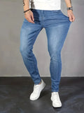 BONSIR  -  Men'S Casual Skinny Fit Jeans, Men'S Versatile Street Style Denim Pants For All Seasons