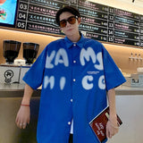 BONSIR  -  Summer Fashion Letter Print Men Shirts Casual Short Sleeve Trend Oversized Korean Streetwear Shirts Retro Loose Y2k T Shirt
