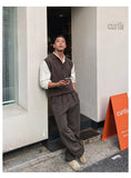 BONSIR  -  New Korean Fashion Polo Neck Men Sweater Vest Light Luxury Retro Business Knitted Sleeveless Waistcoats Leisure Premium Knitwear