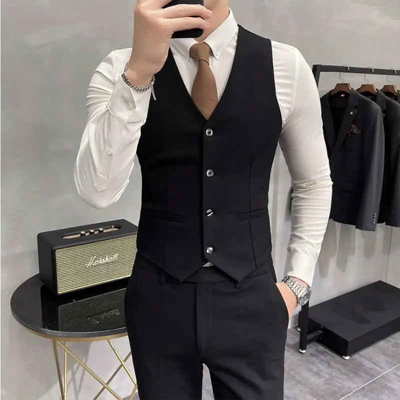 Bonsir (Jacket +Vest+Pants) Plus Size 7XL-S Men Korean Slim Fit Groom Wedding Business Casual Tuxedo Mens Work Social Suit 3 Pieces