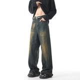 Bonsir Autumn Vintage Distressed Men's Baggy Straight Jeans Fashion High Street Denim Pants Streetwear Male Trousers