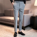 Bonsir Autumn Winter Thickened Striped Suit Pant Men Business Slim Fit Long Pants Formal Office Social Party Casual Pants Streetwear