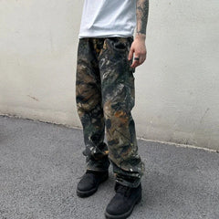 Bonsir Y2K Fashion Branching Pattern Baggy Stacked Cargo Pants Men Clothes Camouflage Hip Hop Long Trousers