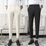 BONSIR  -  New Men's Slim Fit Small Feet Nine-Point Pants Stretch Straight Business Casual Suit Long Pants Fashion Korean Male Clothes
