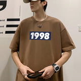 BONSIR  -  Summer Number 1998 T Shirt Men Gothic Retro Vintage 260g Cotton Short Sleeve Tees Streetwear Tops Korean Oversized T Shirt Men