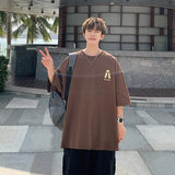 BONSIR  -  Summer High Street Cotton Oversized T Shirt Men Loose T Shirts for Mens Casual Tops Tees Clothes Streetwear Short Sleeve Tees