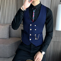 Bonsir Latest Style Double Breasted Men Suit Vest Gold Button Slim Fit Formal Groom Wedding Vest Streetwear Sleeveless Vest Jacket