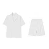 Bonsir New Neutral Solid Casual Suit LGBT Men Trendy High-quality Blazer Collar Shirts Design Short-sleeved Blouse Shorts Two-piece Set