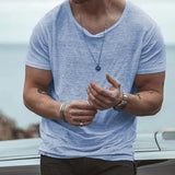 BONSIR  -  New High Quality T Shirt Casual Daily Fashion Holiday Loose Men O Neck Short Sleeve Slight Stretch Solid