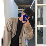 BONSIR  -  Men All-match Knitted Loose Big Sweater in Spring and Autumn Fashionable V-neck Single-breasted Pure Color Knitted Cardigan Coat