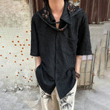Bonsir Fashion Streetwear Retro Pleated Short Sleeve Shirt Summer New Cuban Collar Jacquard Shirts Top LGBT Solid Unisex Button Blouse