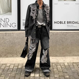 Bonsir Mens Clothing 2024 American Street Loose Trend Contrast Color Ripped Jeans Retro Distressed Straight Fashionable Casual Trousers