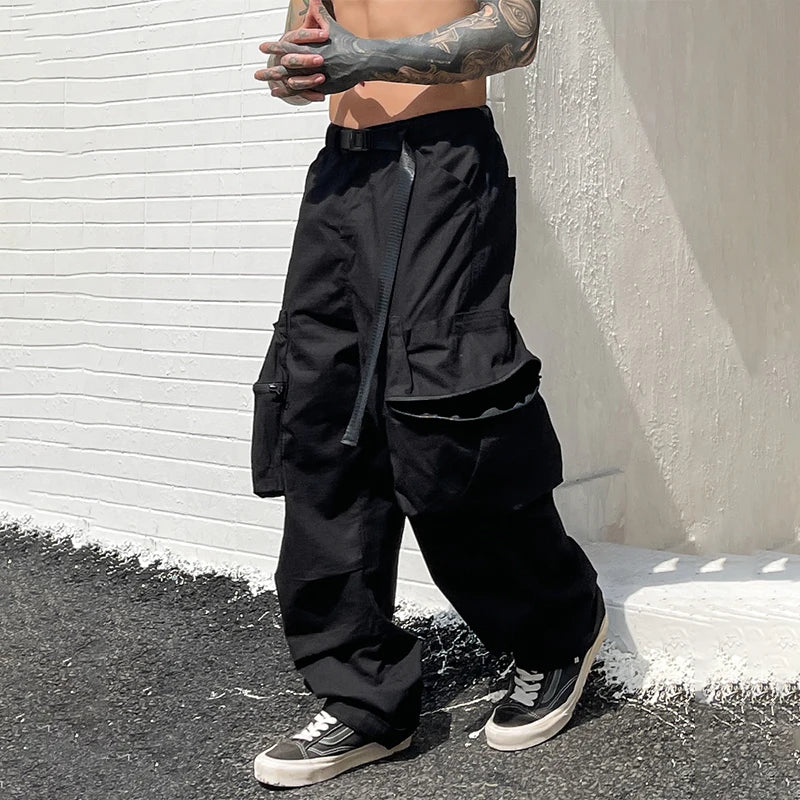 Bonsir Baggy Black Cargo Pants Men American Streetwear Oversize Khaki Cargo Trousers Male Pocket Loose Casual Hip Hop Workwear