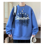 BONSIR  -  Young Style Spliced Sweatshirts Autumn Winter Fleece O-Neck Men's Clothing Loose Letter Printed Korean Basic Long Sleeve Hoodies