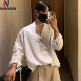 BONSIR  -  Oversized Korean-style Shirt Hanging Sense Shirt. Youth Long-sleeved Shirt Casual Travel Daily Street Fashion Men Loose-fitting