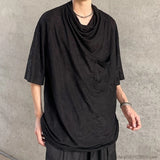 Bonsir Black Heaps Collar T-shirt for Men Ice Silk Breathable Soft Short Sleeved T-Shirt Summer Anti-wrinkle Loose Casual Tops