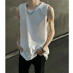 Bonsir Men O-Neck Sleeveless Vertical Stripe TShirts Summer Loose Casual Tank Tops Man Fashion Oversized Singlets Male Clothing