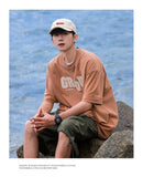 BONSIR  -  Foaming Printing T Shirt Men Women American Retro Loose Summer Casual Letter Print Tee Street Sports Round Neck Half Sleeve Tops
