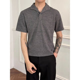 BONSIR  -  Romange Italian-style cat eye stone knitted short-sleeved men's old Qian style outfit base T-shirt Autumn clothes