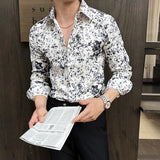 BONSIR  -  Spring Men's Floral Pattern Shirt Elegant Handsome Long Sleeved Mens Shirts 3D Flower Print Slim Fit Man Dress Shirt Streetwear