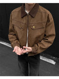 BONSIR  -  American Style Men Jacket Contrast Color Turn-down Collar Patchwork Washing New Autumn Silhouette Loose Male Coat 24K5356
