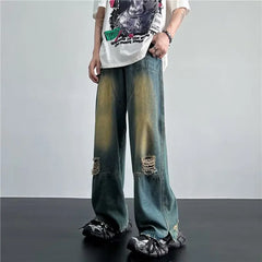 Bonsir New Streetwear Patchwork Jeans Cargo Pants Loose Plus Size Neutral Wide Leg Pants Harajuku Casual Denim Pants Men Clothing Y2K