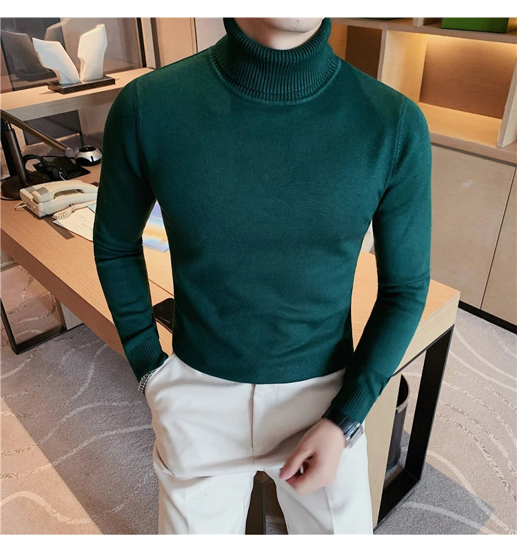 Bonsir New Fall/Winter Male Sweaters High-Necked Knitwear Shirt British Style Casual Business Pullover Men Casual Sweaters S-4XL