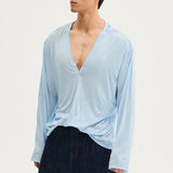 BONSIR  -  Mens T-Shirt V-Neck Thin Shirt Summer Breathable Daily Plain Simple Comfort Personality Long-Sleeve Top Men'S Clothing 2025 New
