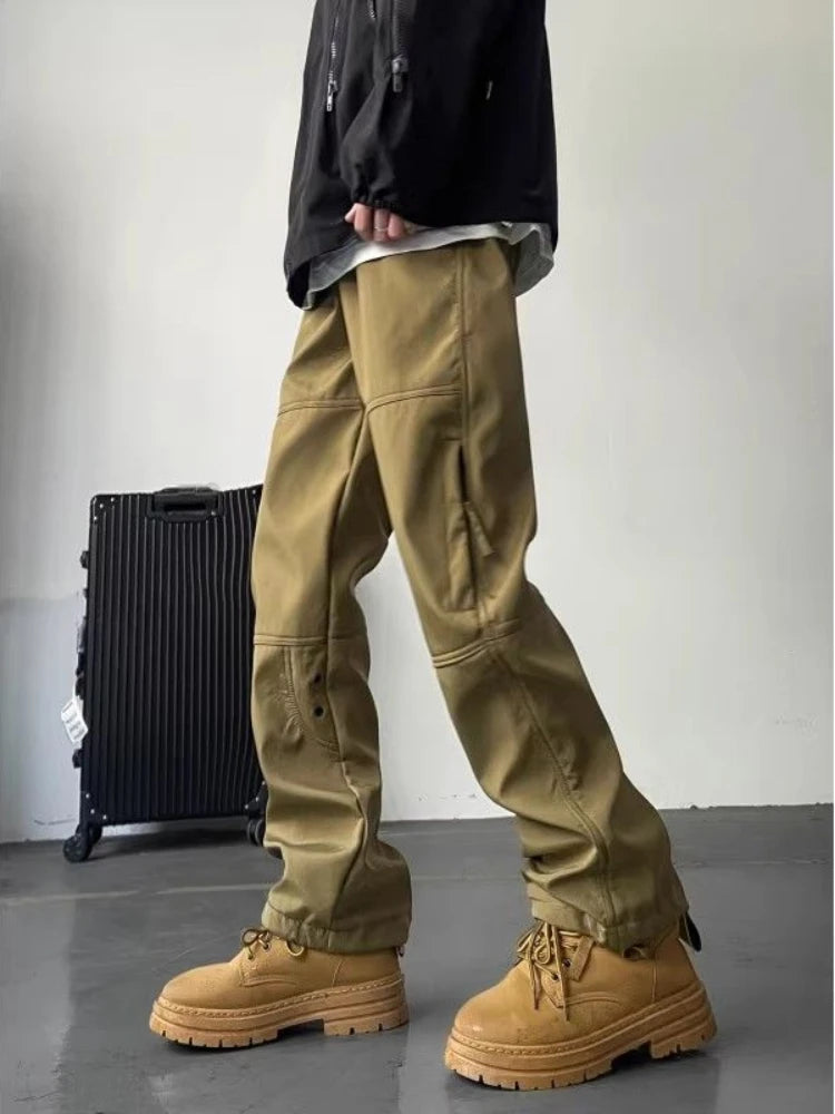 Bonsir Wide Male Trousers Men's Cargo Pants Autumn Winter Hiking Outdoor Straight Khaki Splicing Cheapest Harajuku Baggy Casual Luxury