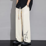 BONSIR  -  Drawstring Sweatpants Thin Men's Fashion Embroidered Wide Pants Straight Comfortable Casual Male Clothes Trousers Streetwear