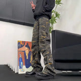 BONSIR  -  New Men's Vintage Camouflage Jeans Overalls Y2k American Fashion Trend High Street Hip-Hop Casual Loose Straight Men's Bottoms