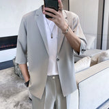 Bonsir Summer Short Sleeved Blazer Men Slim Fit Fashion Social Mens Dress Jacket Korean Casual Suit Jacket Mens Office Formal Jackets