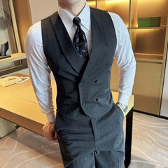 Bonsir High-end Double-breasted Suit Vest With Pants New Men Fashion Slim Business Casual Best Groom Wedding Dress Vest  2 Pcs Set