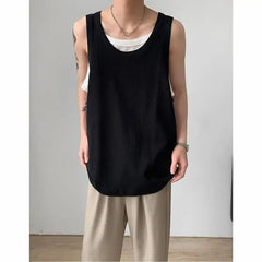 Bonsir Summer Thin Fake Two Casual Loose Men's Sports Outer Sleeveless Vest American Old Man Fitness Shirt Tops