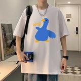 BONSIR  -  Summer Men Cotton Funny Goose Print T Shirt Cartoon Short Sleeve Tops O-Neck Tees Y2k Anime Casual Oversized T Shirts Men