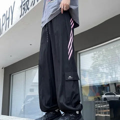 Bonsir 2024 Summer New Men's Cargo Pants American Style Striped Quick Dry Thin Version Wide Leg Loose Fit Casual Pants