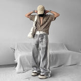 Bonsir Mens Shirts Striped Knitted Casual Tops Streetwear Fashion Beach Vacation Camping Short Sleeve Shirts Men'S Clothing Summer