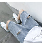 BONSIR  -  Summer Shorts Men's Ripped Streetwear Fashion Loose Jeans Hole Straight Wide Casual Soft Denim Shorts Male